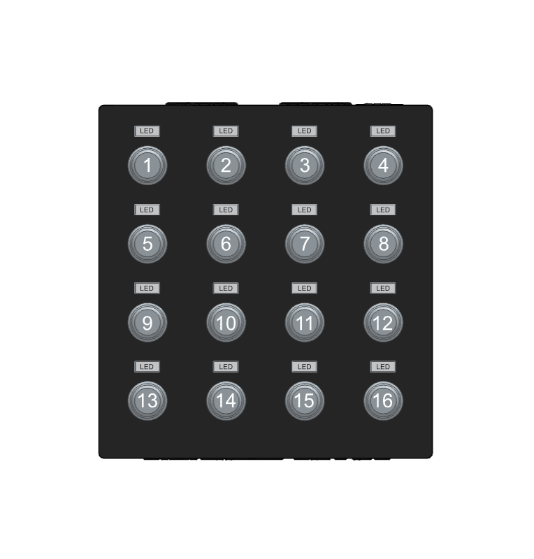 LC16E front panel overview showing button positions